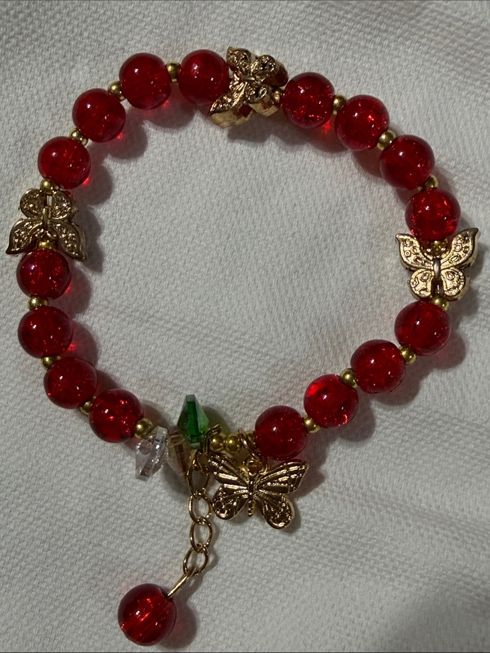 Red Beaded Butterfly Charm Bracelet by